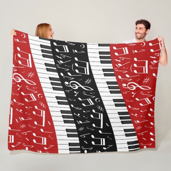 Curve piano keys and musical notes fleece blanket