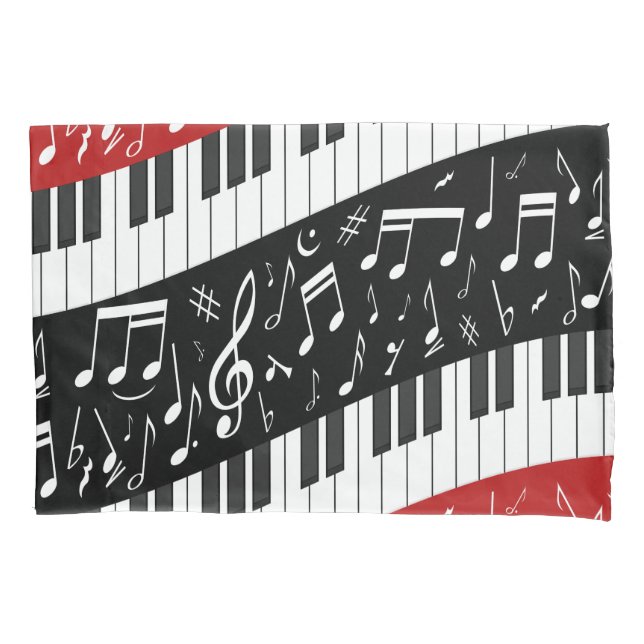 Curve piano keys and musical notes pillow case (Front)