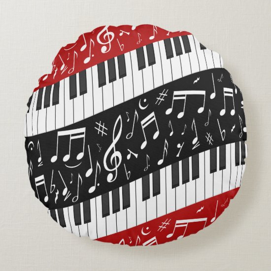 Curve piano keys and musical notes round pillow