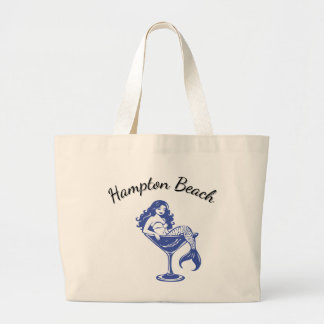 Curved Beach Name With Mermaid in Martini Glass Large Tote Bag
