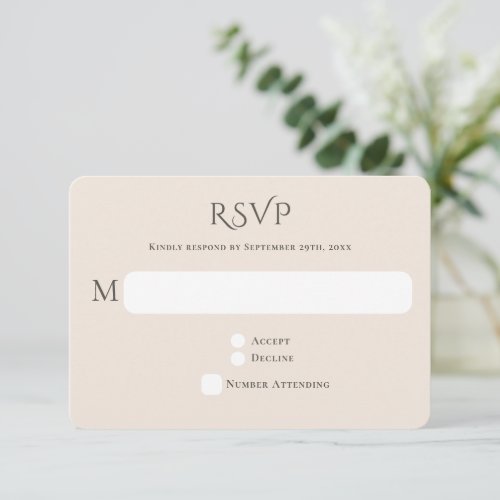 Curved Beige Typography Wedding RSVP Card