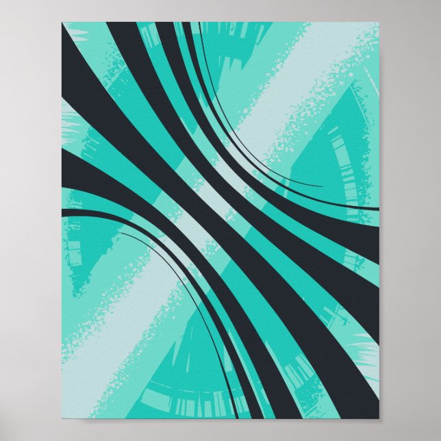 Curved Black Lines on Cyan background Poster (Front)