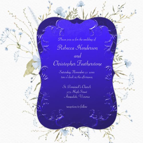 Curved Blue Elegance Vintage Wedding  Invitation
