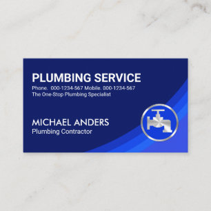 Curved Blue Plumbing Waters Business Card