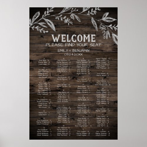 Curved Branch  Wooden Alphabetical Seating Chart