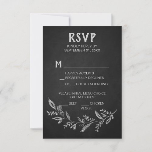 Curved Branches  Chalkboard Menu Choice RSVP Card