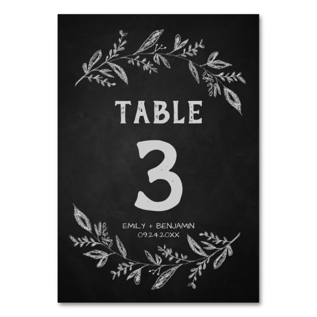 Curved Branches | Chalkboard Table Number (Front)