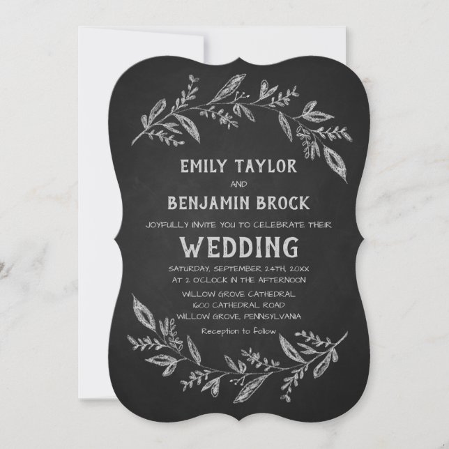 Curved Branches | Chalkboard Wedding Invitation (Front)