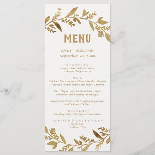 Curved Branches  Gold Dinner Menu Card