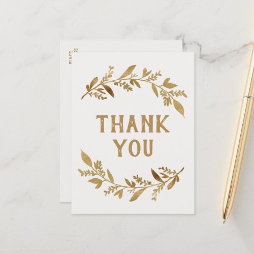 Curved Branches  Gold Thank You Postcard