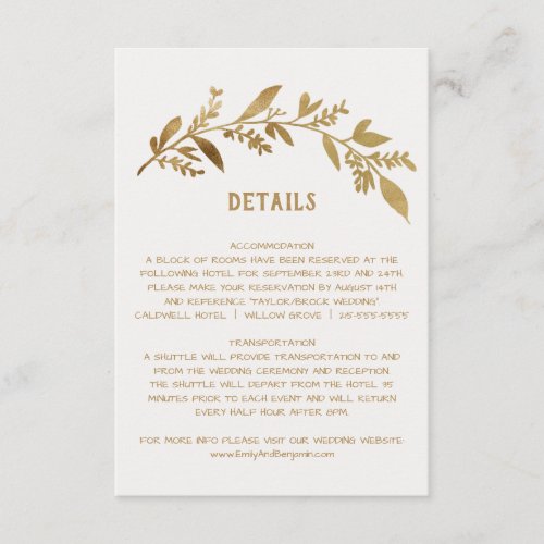 Curved Branches  Gold Wedding Details Insert Card