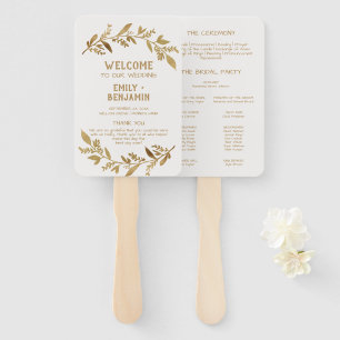Curved Branches Gold Wedding Program Hand Fan