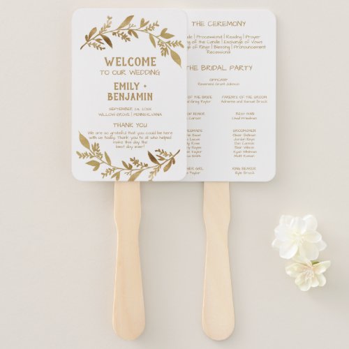 Curved Branches  Gold Wedding Program Hand Fan