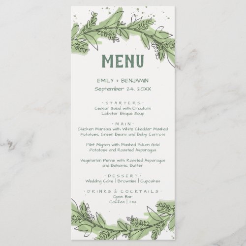 Curved Branches  Greenery Dinner Menu Card