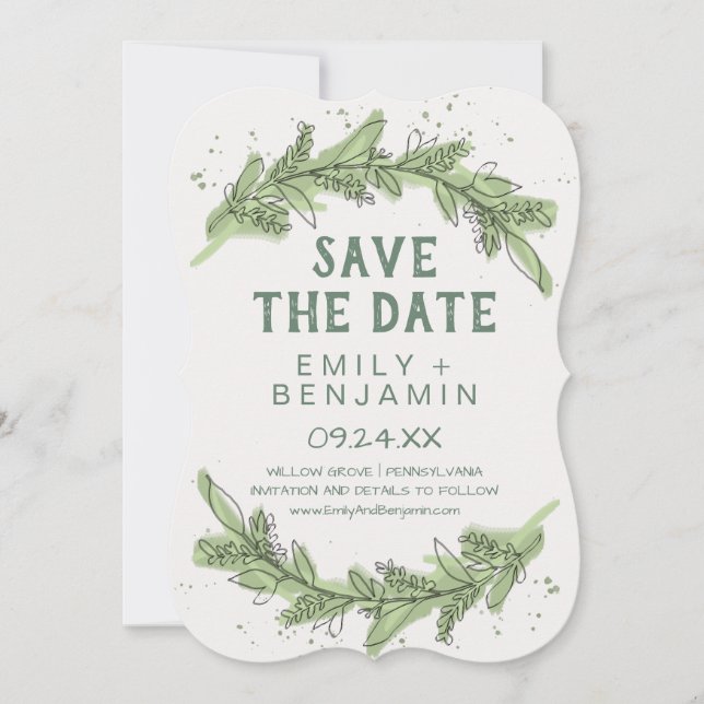 Curved Branches | Greenery Save the Date Card (Front)