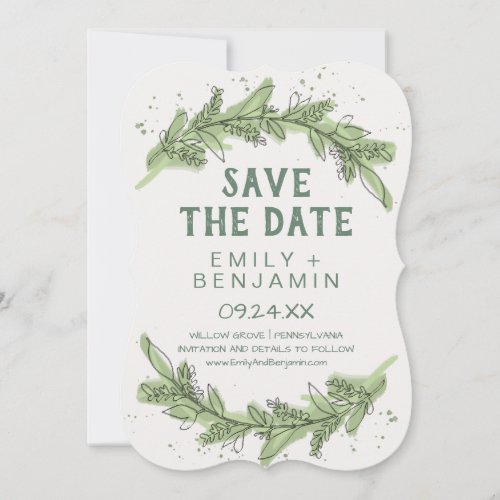 Curved Branches  Greenery Save the Date Card