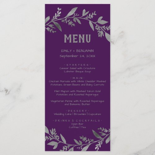 Curved Branches  Silver Dinner Menu Card