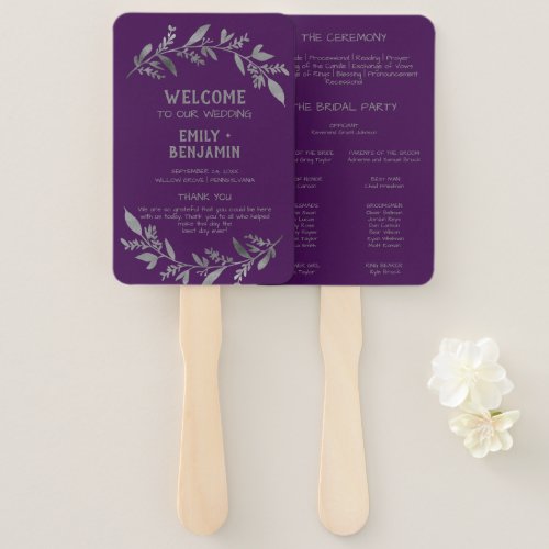 Curved Branches  Silver Wedding Program Hand Fan