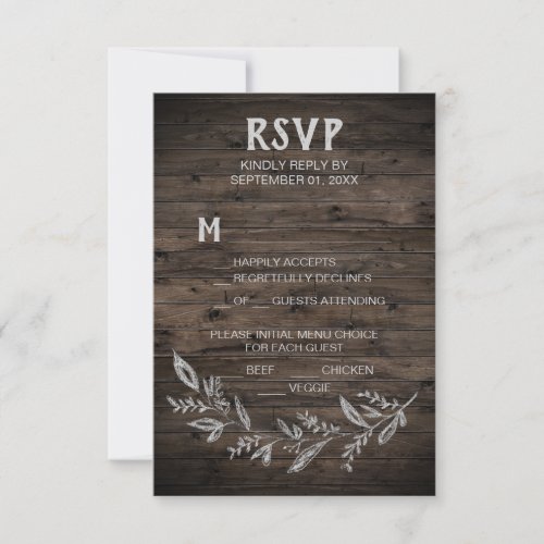 Curved Branches  Wooden Menu Choice RSVP Card