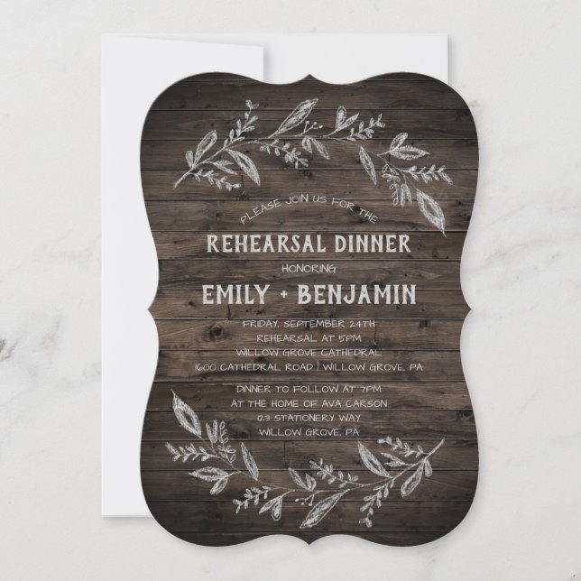 Curved Branches | Wooden Rehearsal Dinner Invitation (Front)