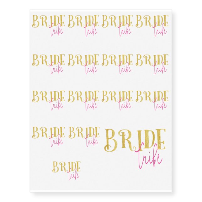 Curved Bride Tribe Pink and Gold Temporary Tattoos (Front)