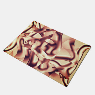 Curved brownish red or burgundy shapes, beige tone doormat