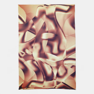 Curved brownish red or burgundy shapes, beige tone kitchen towel