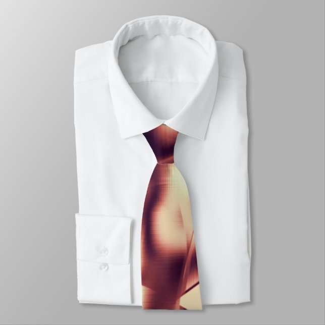 Curved brownish red or burgundy shapes, beige tone neck tie (Tied)