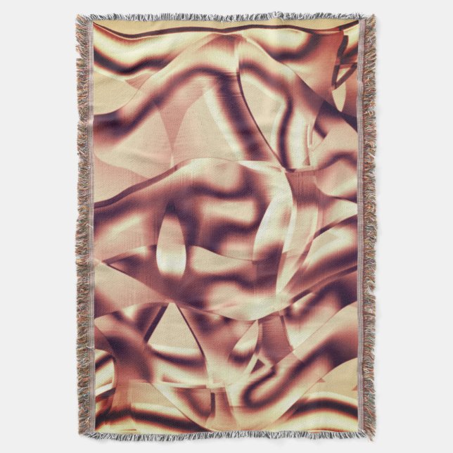 Curved brownish red or burgundy shapes, beige tone throw blanket (Front Vertical)