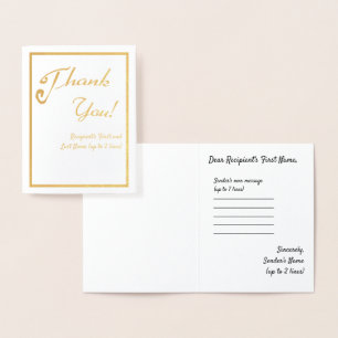 Curved Brush Script I Personalized Thank You Gold Foil Card