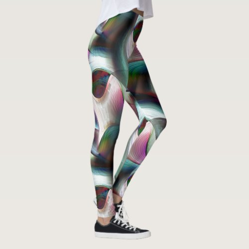 Curved checkerboard shapes in almost chrome colors leggings