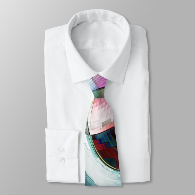 Curved checkerboard shapes in almost chrome colors neck tie (Tied)