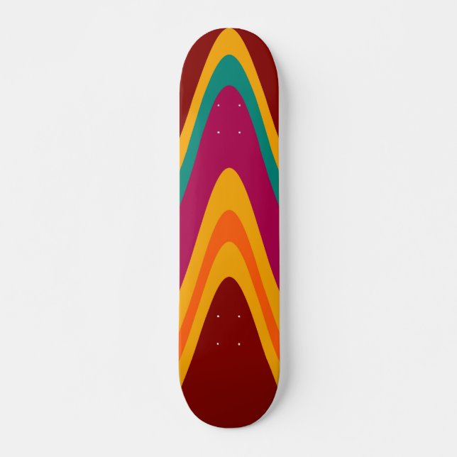 Curved Colorful Rainbow Abstract Retro Art Deco Skateboard (Front)
