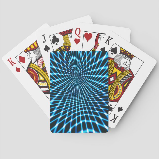 Curved crossed lines forming deep circle over blue poker cards (Back)