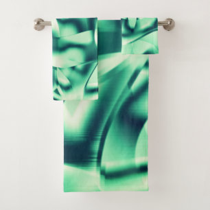 Curved green shapes of acrylic, showy mint tones bath towel set