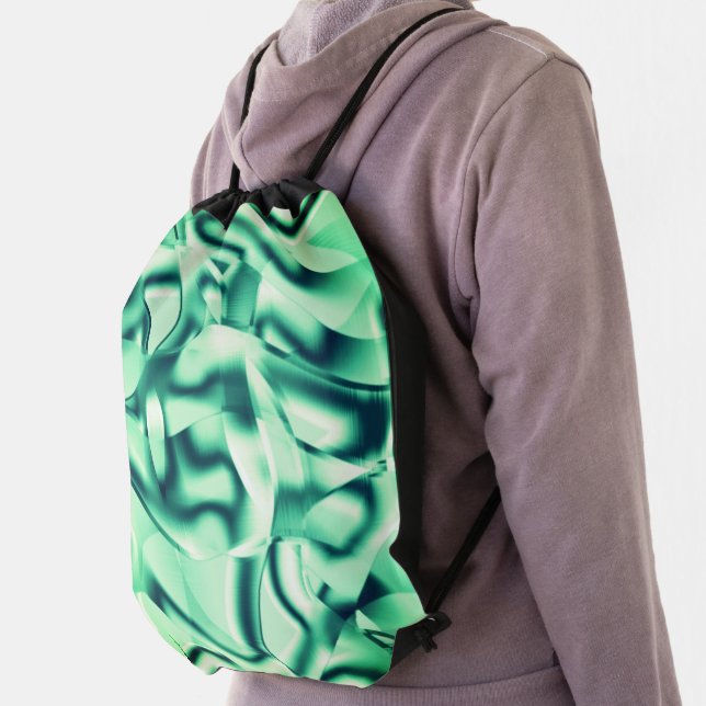 Curved green shapes of acrylic, some mint shades drawstring bag (Insitu)