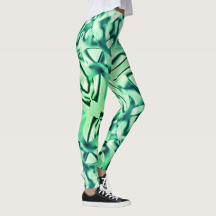 Curved green shapes of acrylic, some mint shades leggings