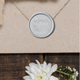 Curved Greenery Bold Initials & Wedding Date Wax Seal Sticker
