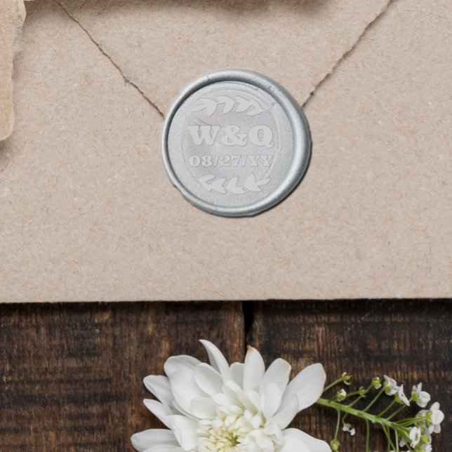 Curved Greenery Bold Initials & Wedding Date Wax Seal Sticker (Creator Uploaded)