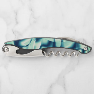 Curved greenish blue shapes, showy cyan tones waiter's corkscrew