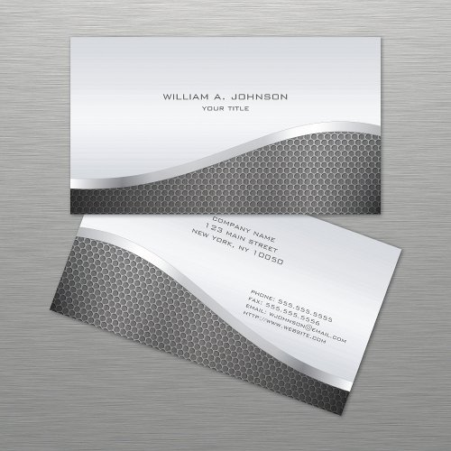 Curved Line Silver Metallic Business Card