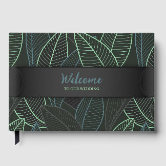 Curved lines Branches Leaves Black G625  Foil Guest Book