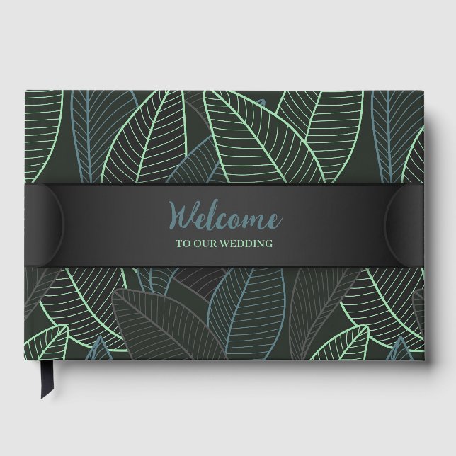 Curved lines Branches Leaves Black G625  Foil Guest Book (Front)