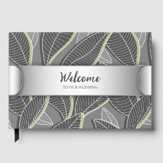 Curved lines Branches Leaves Grey G626 Foil Guest Book