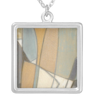 Curved Lines & Muted Earth Tones Silver Plated Necklace