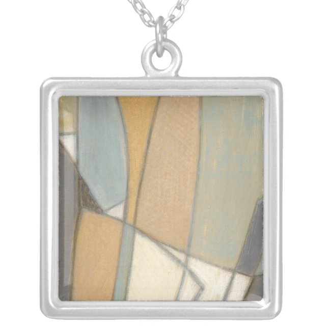 Curved Lines & Muted Earth Tones Silver Plated Necklace (Front)