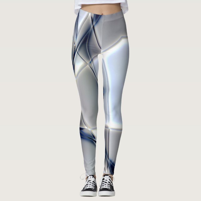 Curved lines with blue chrome tone over squares    leggings (Front)
