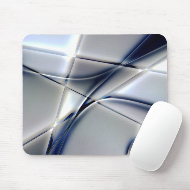 Curved lines with blue chrome tone over squares    mouse pad (With Mouse)