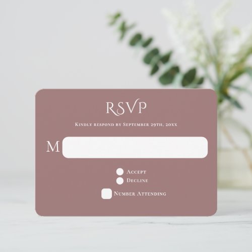 Curved Mauve Typography Wedding RSVP Card