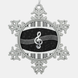 Curved Piano keys and treble clef Snowflake Pewter Christmas Ornament